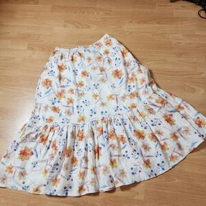 French Connection White Floral Camille Drape Tiered Midi Skirt Size 8 New NWOTS